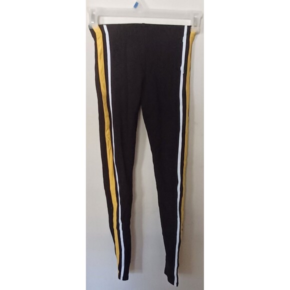 H&M Divided Basic Leggings Sz XS Black W/Yellow‎ & White Side Stripe Urban Cool - Picture 2 of 7